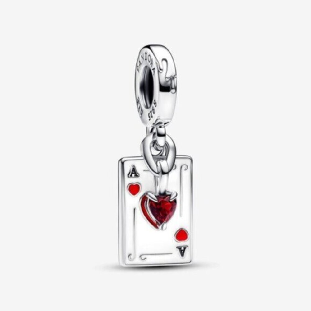 Pandora Silver Ace of Hearts Dangle Charm with Red Heart Stone